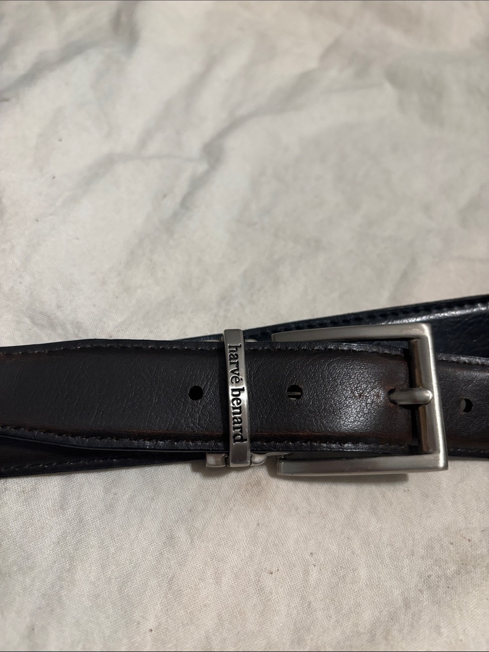 Harve Benard Black and Dark Brown Leather Men's Belt with Silver Hardware